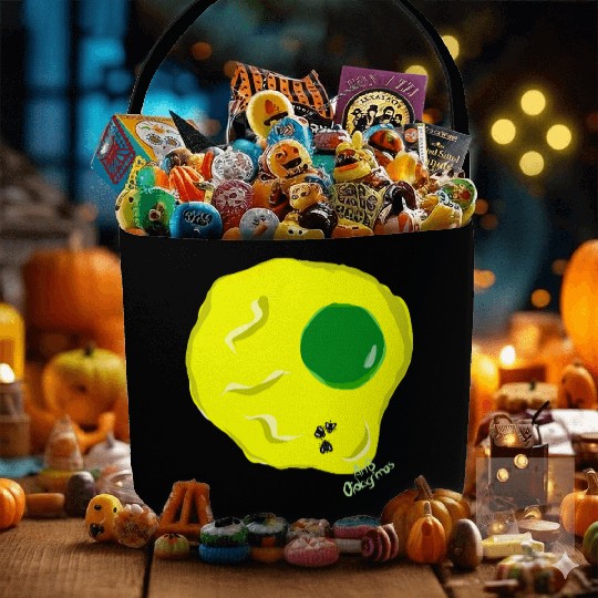 Yellow and green fried egg and flies Fabric Baskets