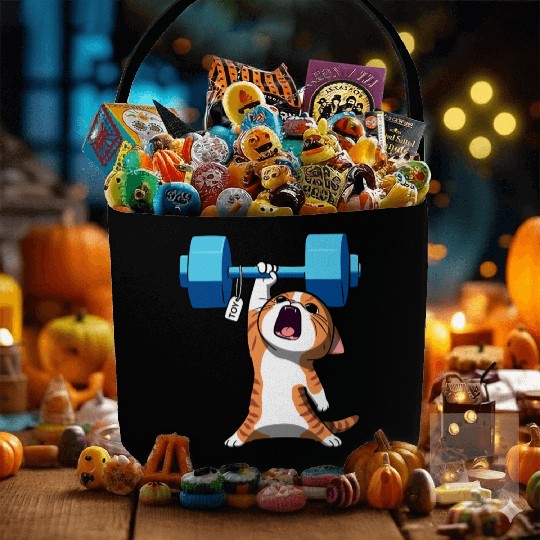 Workout Strength! Tiny Warrior Cat Huge Muscles. Fabric Baskets