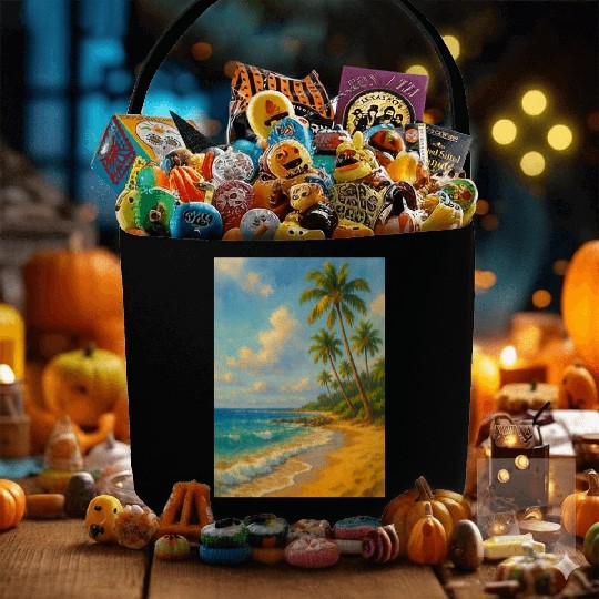 Tropical Serenity – Peaceful Beach Landscape Art Fabric Baskets