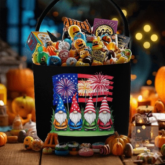 Patriotic Gnomes Fireworks American Flag Fabric Baskets