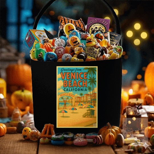 Venice Beach Vintage Postcard Fabric Baskets