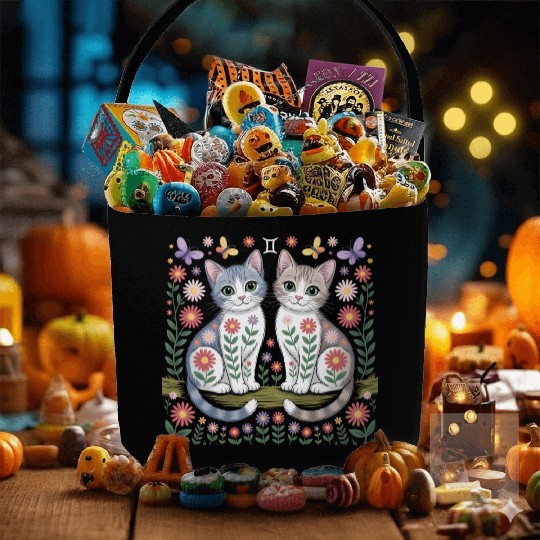 Gemini Zodiac Twin Cats Art Fabric Baskets