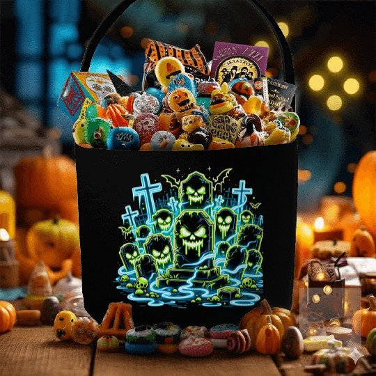 Neon Tomb Uprising – Glowing Graveyard Ghouls Fabric Baskets