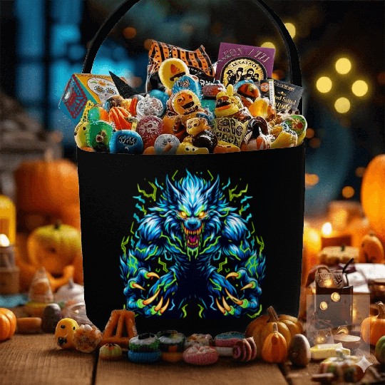 Neon Alpha Howler – Electric Werewolf Rage Fabric Baskets
