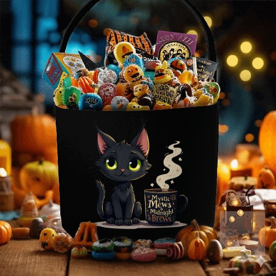 Mystic Mews & Midnight Brews - Black Cat & Magic Fabric Baskets