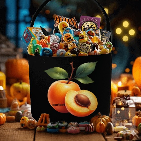 Apricot branch with green leaves Fabric Baskets