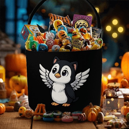 Cute penguin cat angel with cat ears holy Fabric Baskets