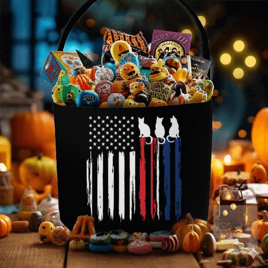 Patriotic Cat Lover - American Flag with Cat Silho Fabric Baskets