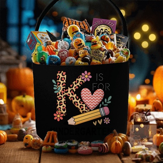 K Is For Kindergarten Teacher Leopard First Day Fabric Baskets