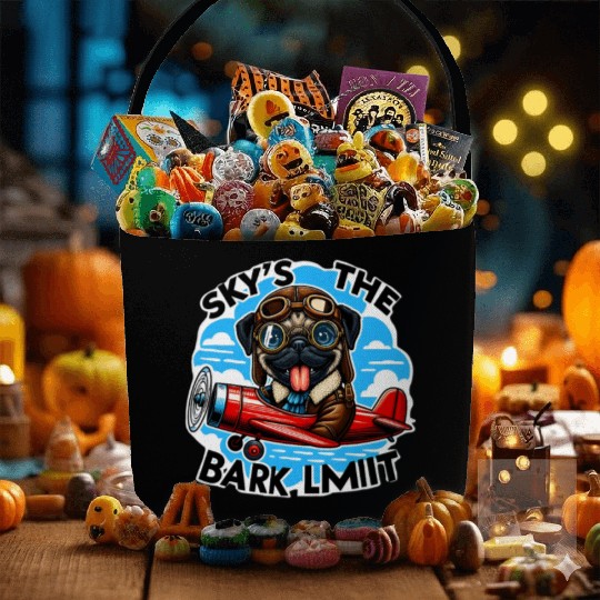 Pug Pilot Bark Limit Cartoon Aviation Design Fabric Baskets