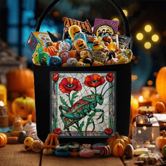 Grasshopper cricket stained glass poppy flower Fabric Baskets