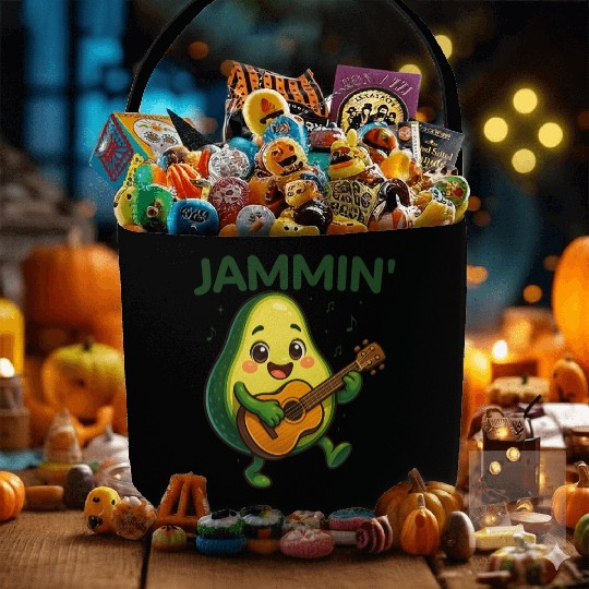 Jammin' Funny Cute Kawaii Avocado Playing Guitar Fabric Baskets