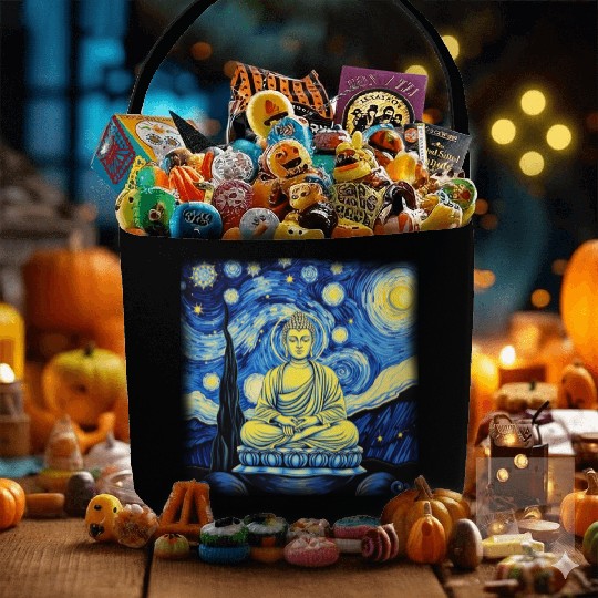 Starry Night Buddha Zen Art Inspired by Van Gogh Fabric Baskets
