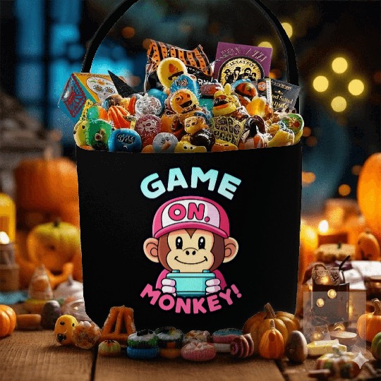 Game On Monkey Handheld Retro 90s. Fabric Baskets