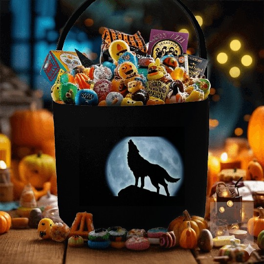 Wolf howling in the moonlight Fabric Baskets