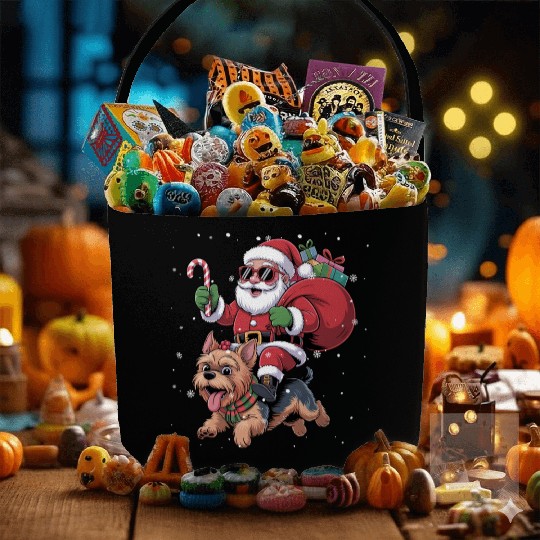 Santa Claus Yorkie Dog Christmas In July Fabric Baskets