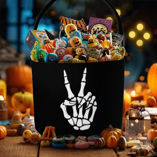 Skeleton Hand Peace Sign Cool Halloween Fabric Baskets