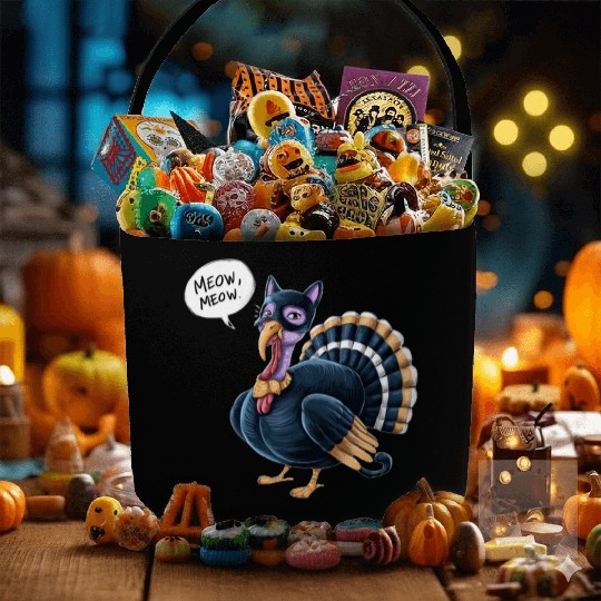 Funny Thanksgiving Turkey Cat Meow Men Women Kids Fabric Baskets