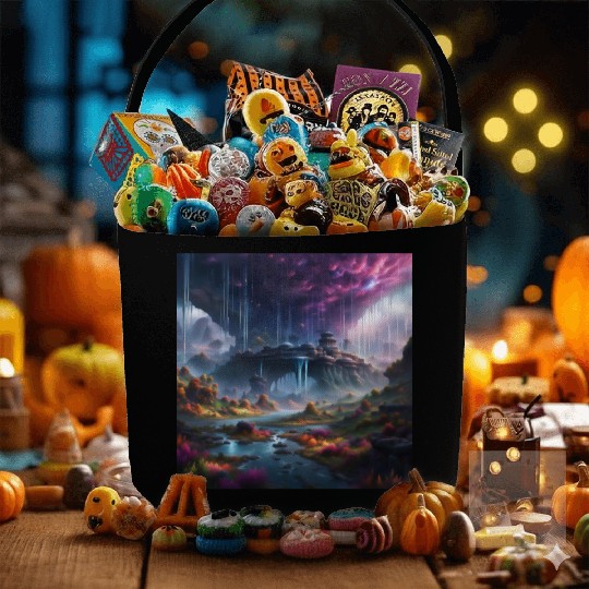 Alien Planet: Fantasy Mountain Cityscape Fabric Baskets