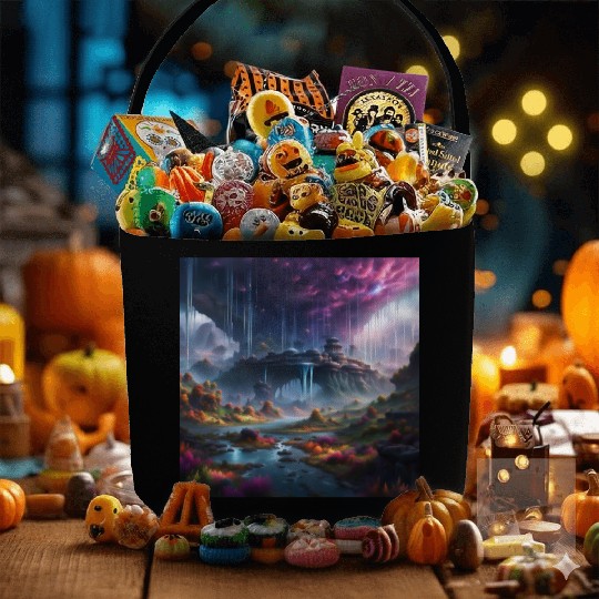 Alien Planet: Fantasy Mountain Cityscape Fabric Baskets