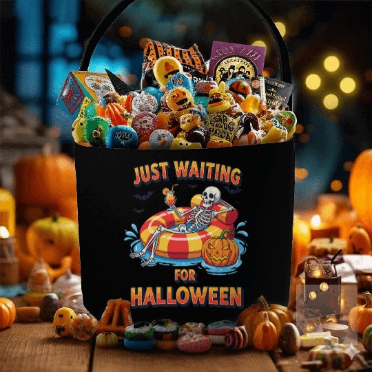 Cool Spooky Just Waiting For Halloween Skeleton Fabric Baskets