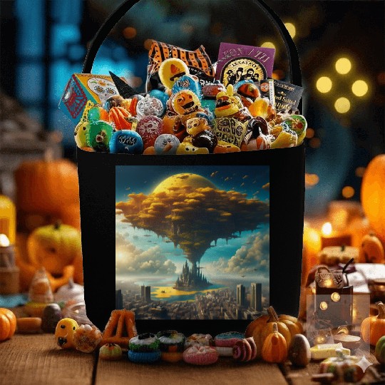 Sci-Fi Alien City: Floating Planet Twilight Scene Fabric Baskets