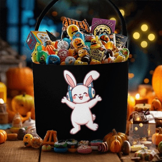 Joyful Bunny with Headphones Fabric Baskets