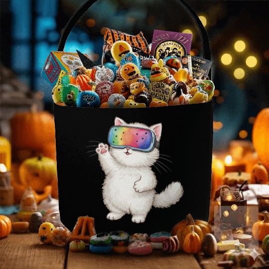 Whimsical Cat with VR Mask Fabric Baskets