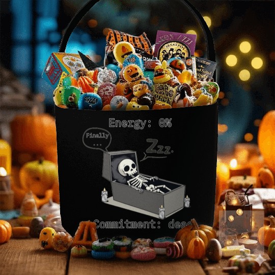 Sleepy Energy 0% – Funny Skeleton Coffin Meme Fabric Baskets