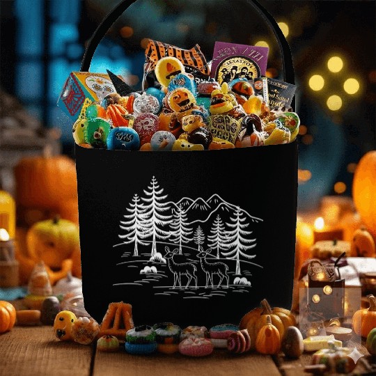 Serene Forest Scene with Deer and Mountains for Fabric Baskets