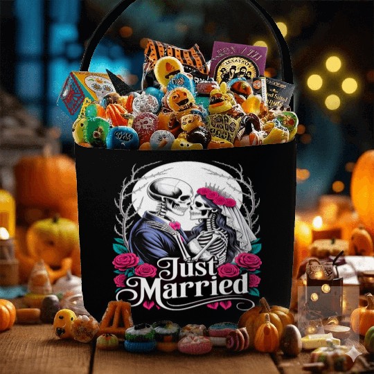 Gothic Just Married Skeletons Bride and Groom Fabric Baskets