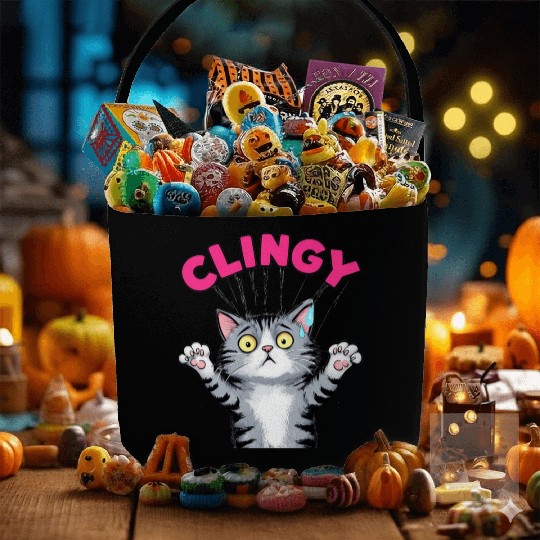 Humorous Clingy Cat Illustration Fabric Baskets