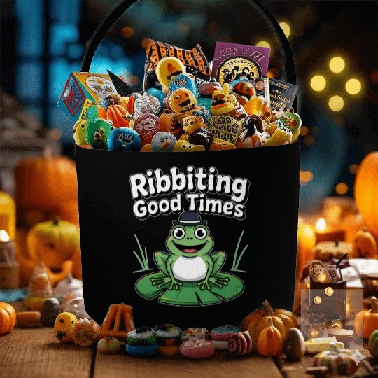 Whimsical Frog with Hat and Lily Pads Fabric Baskets