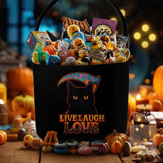 Black Cat Psychedelic Live Laugh Love Fabric Baskets