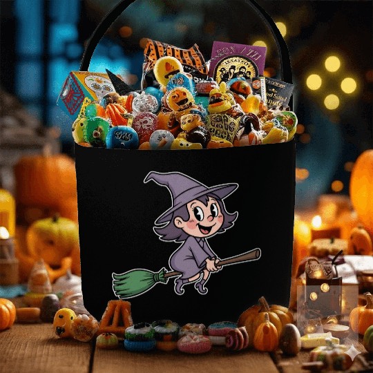 Whimsical Witch on a Broomstick Fabric Baskets
