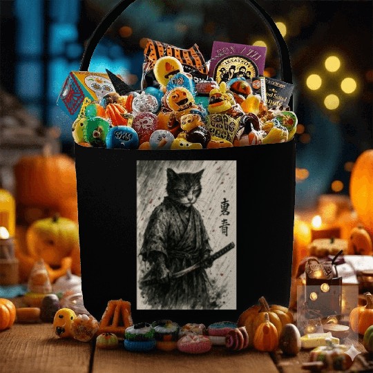 Samurai Cat Warrior Vintage Japanese Art Design Fabric Baskets