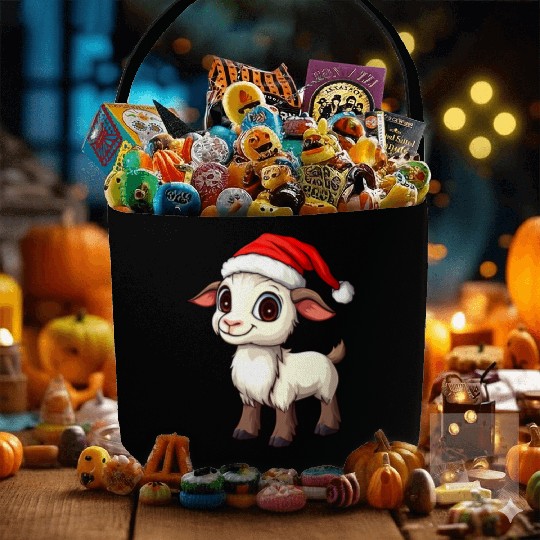 Festive Christmas Goat Cartoon Design Fabric Baskets