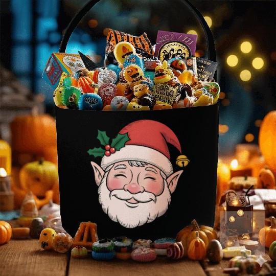 Festive Santa Elf Face Design Fabric Baskets