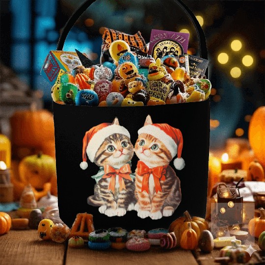 Festive Kittens in Santa Hats Fabric Baskets