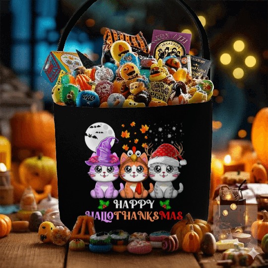Happy HalloThanksMas Cute Cats Lover Fabric Baskets