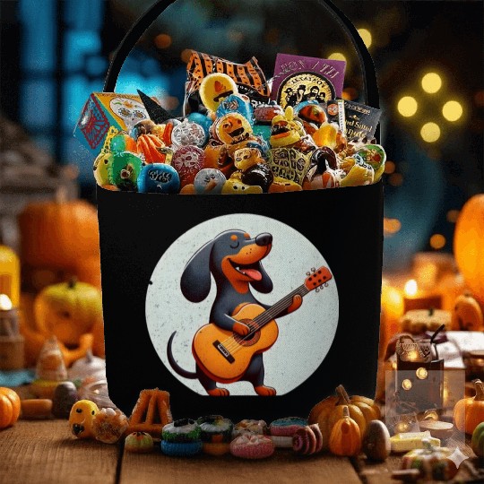 Playful Dachshund Guitar Badge Fabric Baskets