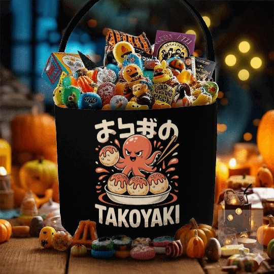 Octopus Serving Takoyaki Illustration Fabric Baskets
