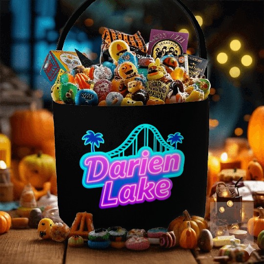 Neon Daren Lake Sign with Roller Coaster and Palms Fabric Baskets