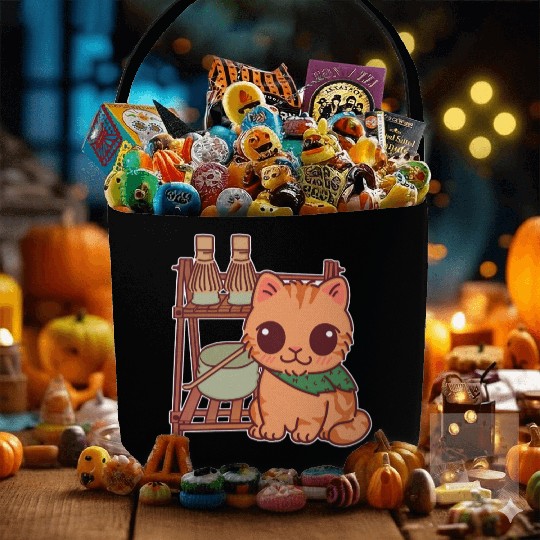 Kawaii Cat at Matcha Station Fabric Baskets