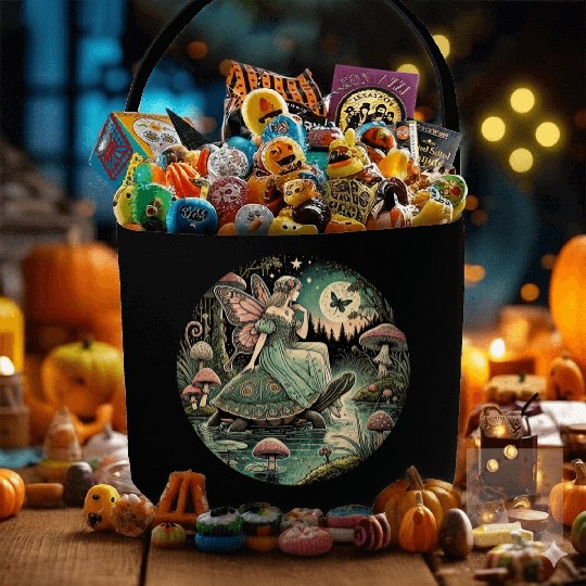 Fairy Queen Rides Tortoise Under Moon Fabric Baskets