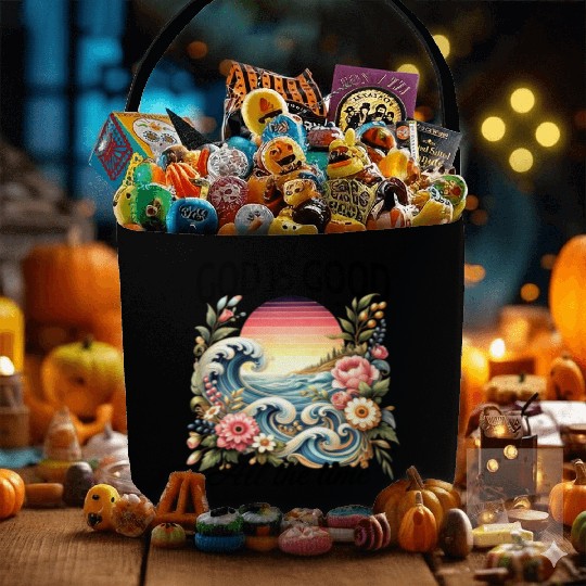 Elegant Wave and Floral Sunset Scene - GOD IS GOOD Fabric Baskets