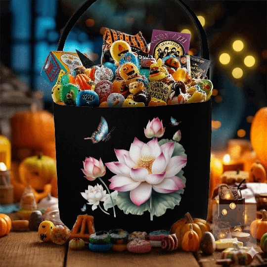 Light Pink Lotus and Butterflies  Fabric Baskets