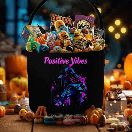 Neon Samurai Skull with Positive Vibes Fabric Baskets