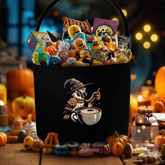 Whimsical Wizard Owl Coffee Design Fabric Baskets