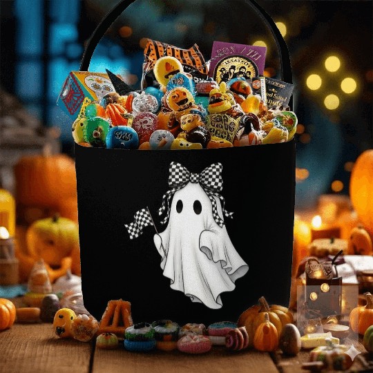 Ghost Boo Checkered Bow Race Day Racing Flag Racer Fabric Baskets